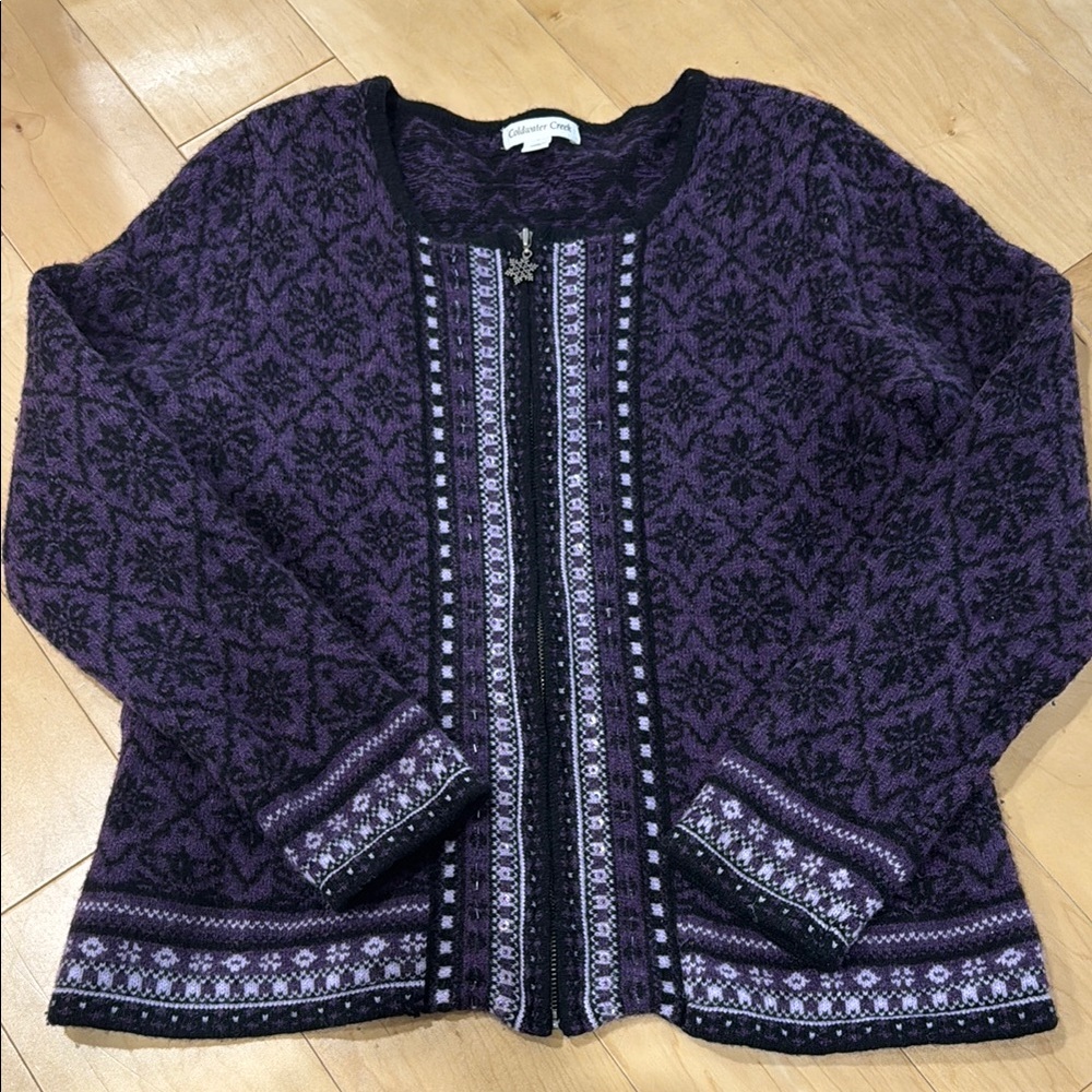 Coldwater Creek full zip Nordic style cardigan sweater - purple size Large